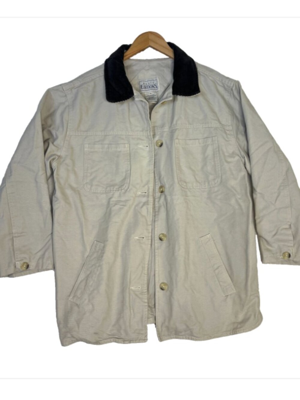 Vtg Basic Editions Canvas Barn Chore Jacket Brown Corduroy Collar sz M Cottage - Picture 1 of 9